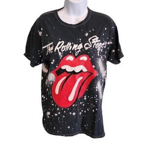 Rolling Stones Women's Black Bleach Dyed Classic Tee size Medium
